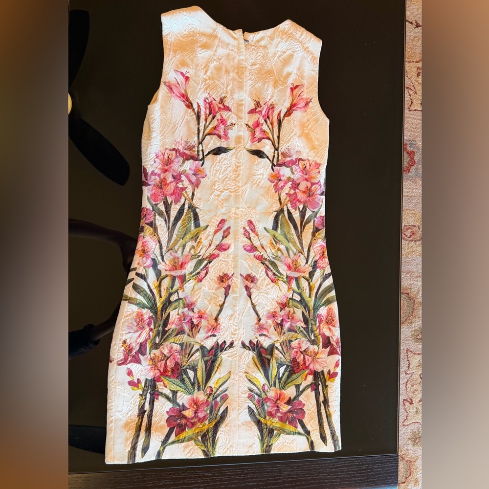 DOLCE & GABBANA - White and Pink  Brocade Mini Dress - Picture 7 of 8